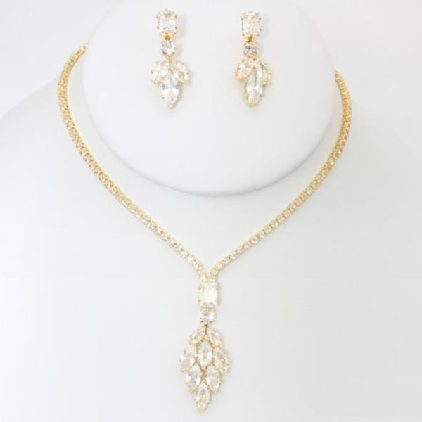 RHINESTONE TEARDROP NECKLACE EARRING SET