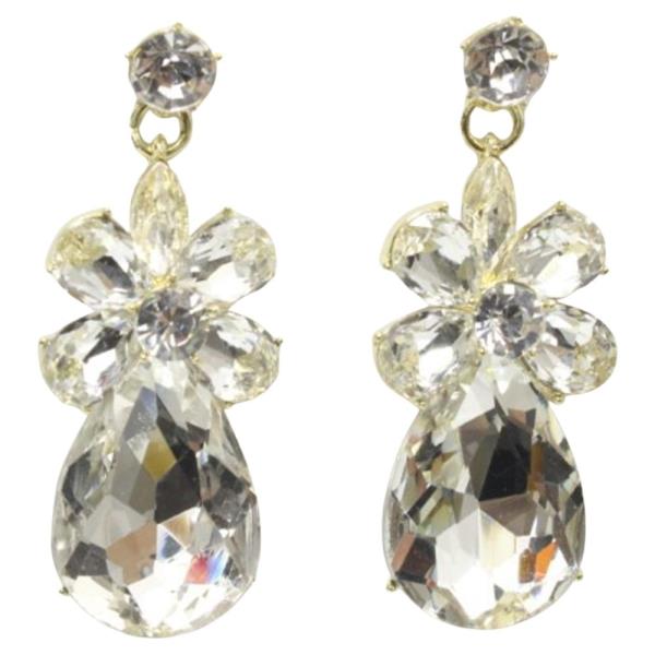 RHINESTONE FLOWER TEARDROP DANGLE EARRING