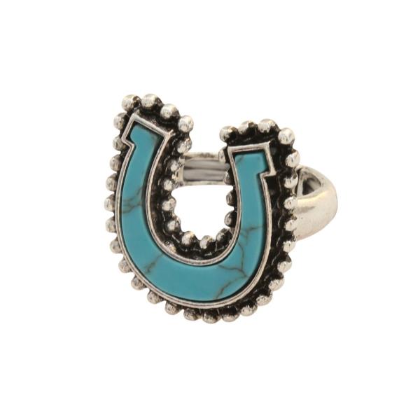 WESTERN HORSESHOE TURQUOISE STONE RING