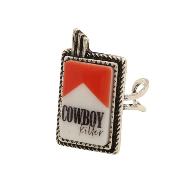 COWBOY CIGARETTE CASE ADJUSTABLE RING