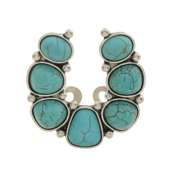WESTERN TURQUOISE BEAD HORSESHOE ADJUSTABLE RING