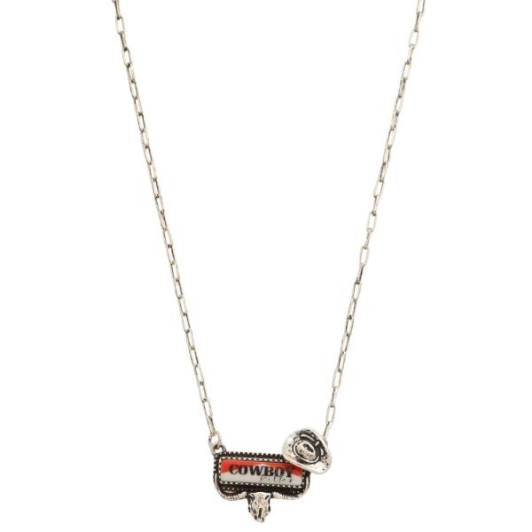 COWBOY CATTLE HEAD COWBOY HAT PENDANT METAL NECKLACE