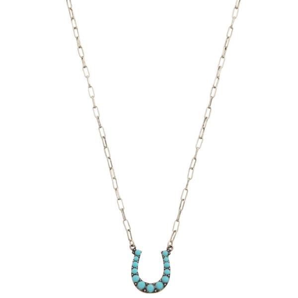 WESTERN HORSE SHOE TURQUOISE BEAD CHARM NECKLACE
