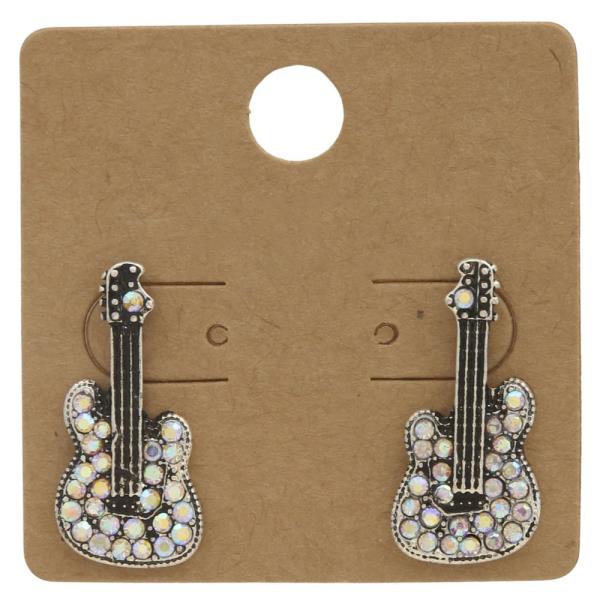 RHINESTONE GUITAR METAL EARRING