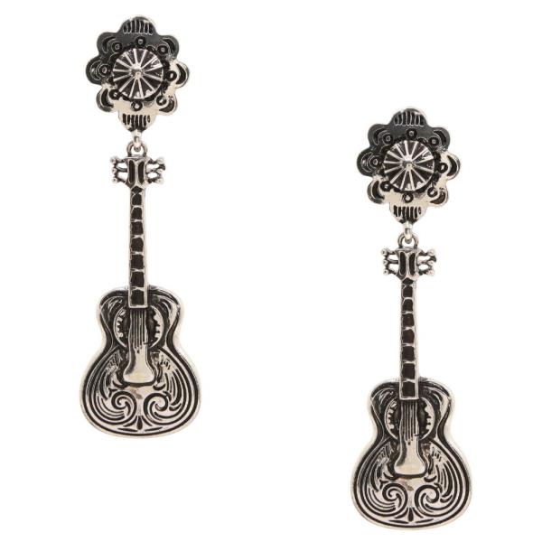GUITAR FLOWER LINK METAL DANGLE EARRING