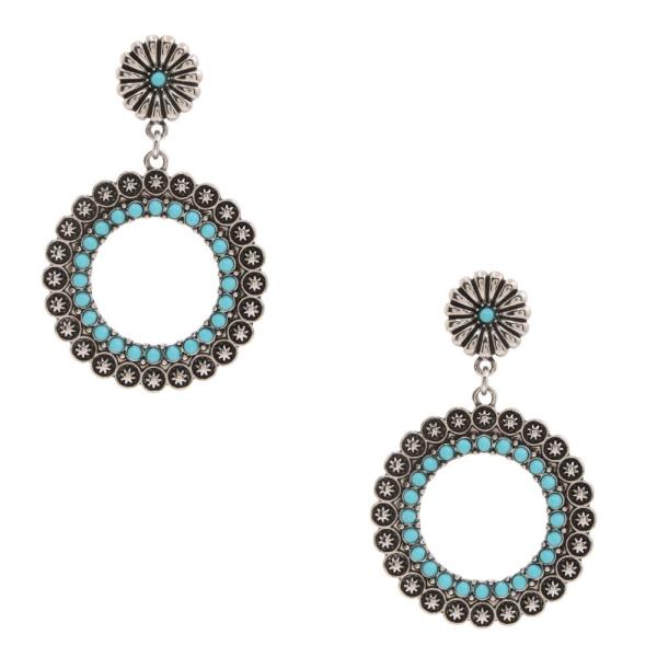 TURQUOISE BEAD ROUND LINK DANGLE EARRING