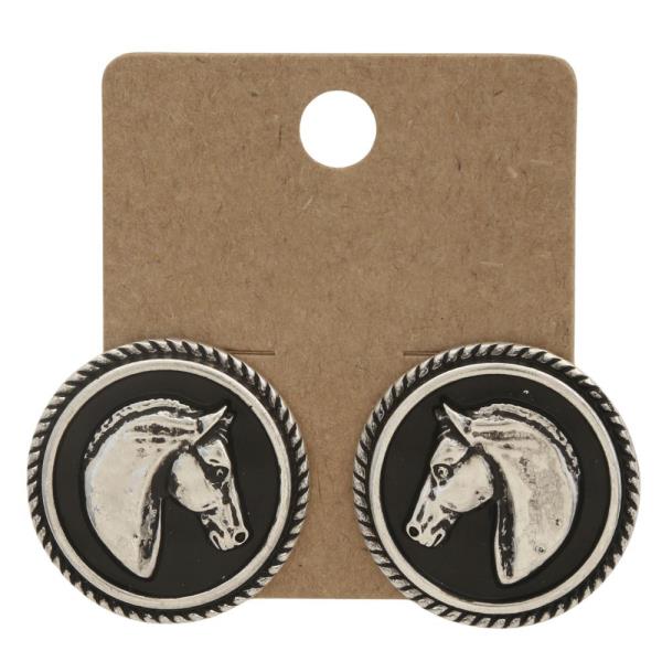 HORSE ROUND METAL EARRING