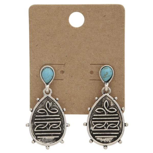 WESTERN TURQUOISE BEAD TEARDROP LINK DANGLE EARRING