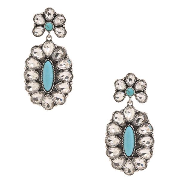 WESTERN RHINESTONE CONCHO DANGLE EARRING
