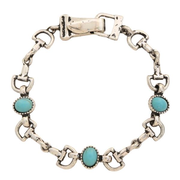 WESTERN TURQUOISE BEAD HORSEBIT METAL BRACELET