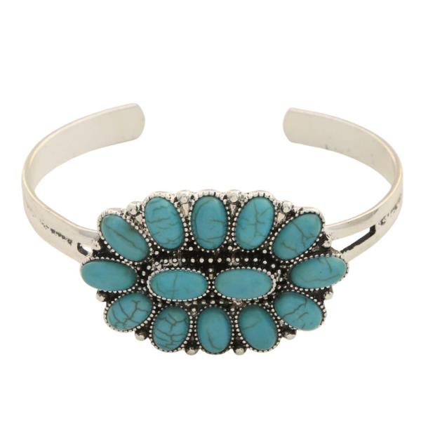 WESTERN TURQUOISE BEAD OVAL CONCHO CUFF BRACELET