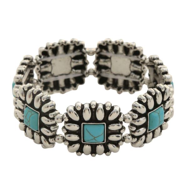 WESTERN TURQUOISE SQUARE BEAD BRACELET
