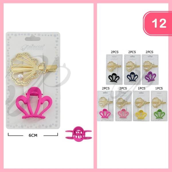 SEA SHELL RHINESTONE HAIR CLAW CLIP AND PIN SET (12 UNITS)
