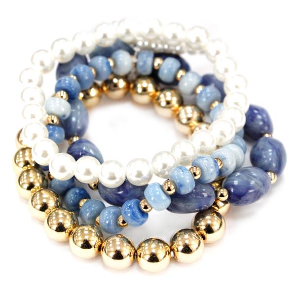 MIXED METAL RESIN SMOOTH THIN STACKED BANGLE BRACELET SET