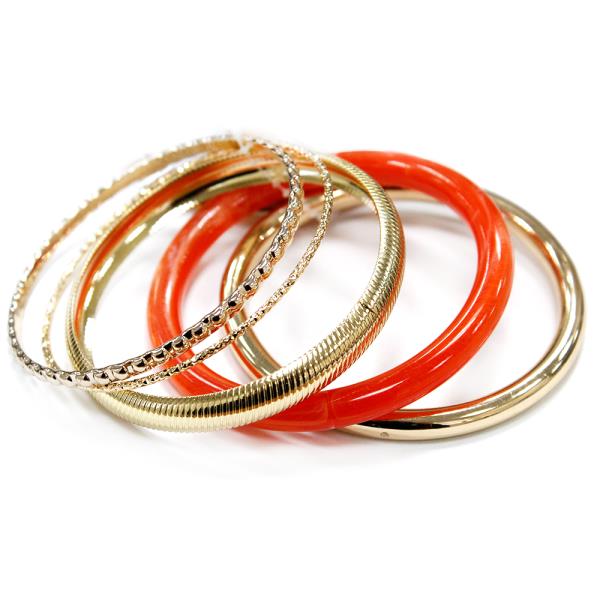 MIXED METAL RESIN SMOOTH THIN STACKED BANGLE BRACLET SET