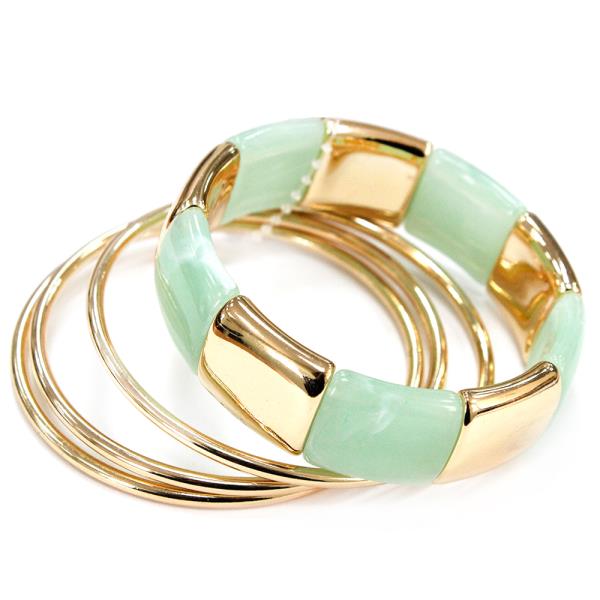 RESIN TUBE METAL BAR STACKED STRETCH BANGLE BRACELET SET