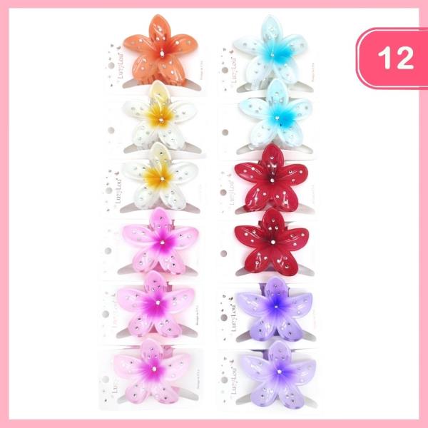 RHINESTONE PLUMERIA HAIR CLAW CLIP (12 UNITS)