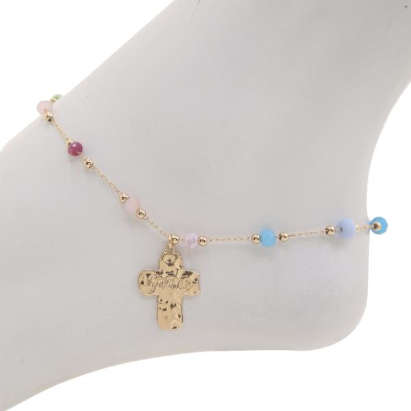 GRACE CROSS CHARM BEADED ANKLET