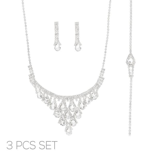 RHINESTONE TEARDROP BIB 3PC NECKLACE