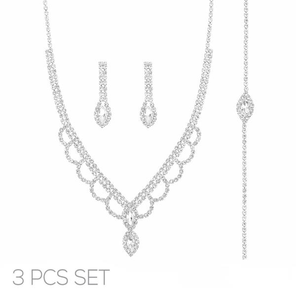 RHINESTONE MARQUISE LACE 3 PC NECKLACE SET