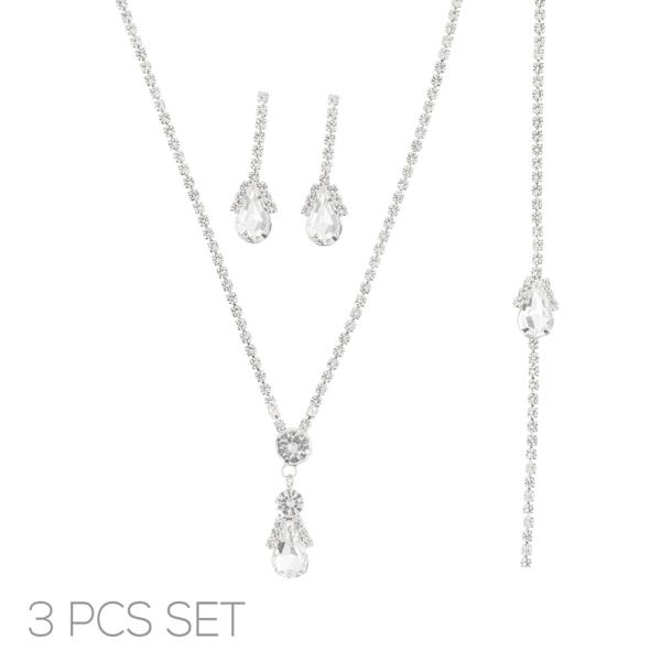 RHINESTONE TEARDROP ROUND 3 PC NECKLACE