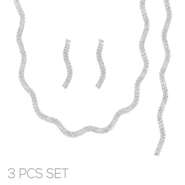 RHINESTONE WAVY 3PC NECKLACE SET
