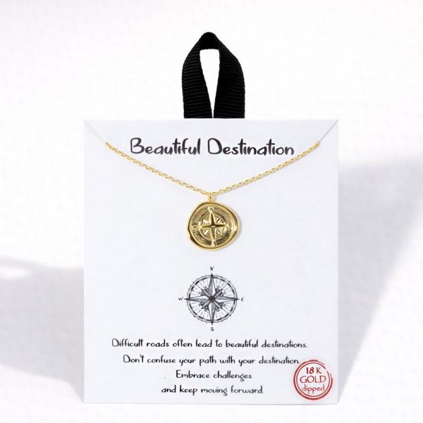 18K GOLD RHODIUM BEAUTIFUL DESTINATION COMPASS PENDANT NECKLACE