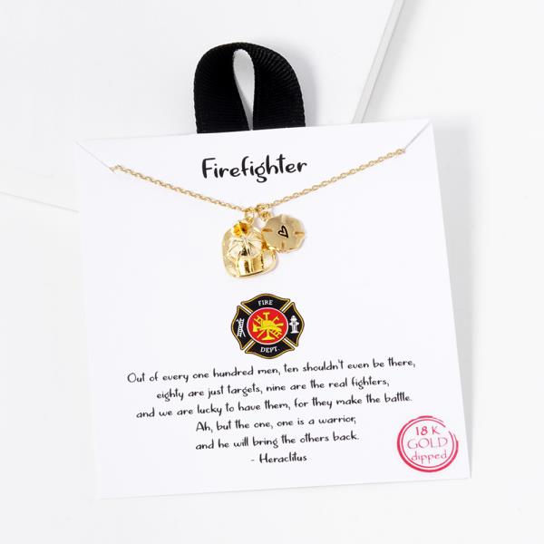 18K GOLD RHODIUM FIREFIGHTER HEART PENDANT NECKLACE