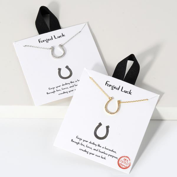 18K GOLD RHODIUM FORGED LUCK HORSESHOE PENDANT NECKLACE