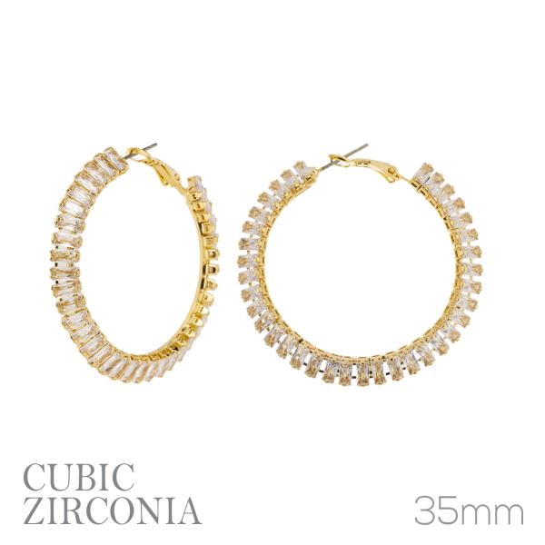CZ 35MM BAGUETTE HOOP EARRING