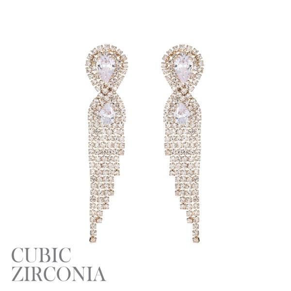 CZ RHINESTONE TASSEL TEARDROP EARRING
