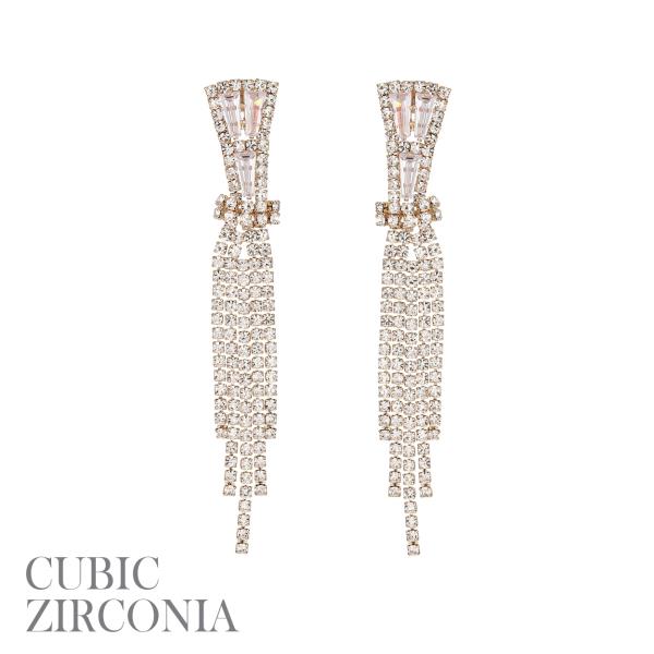 CZ RHINESTONE TRAPEZOID FAN DROP EARRING