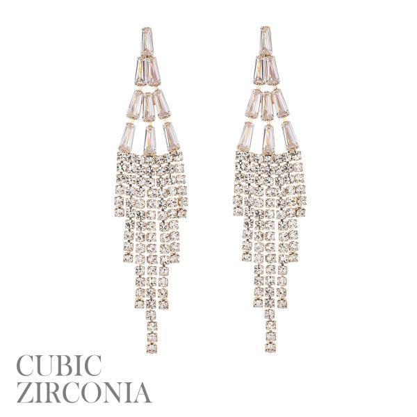 CZ RHINESTONE TRAPEZOID TASSEL EARRING