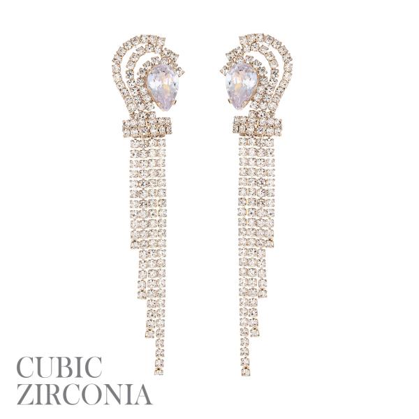 CZ RHINESTONE TEARDROP TASSEL EARRING