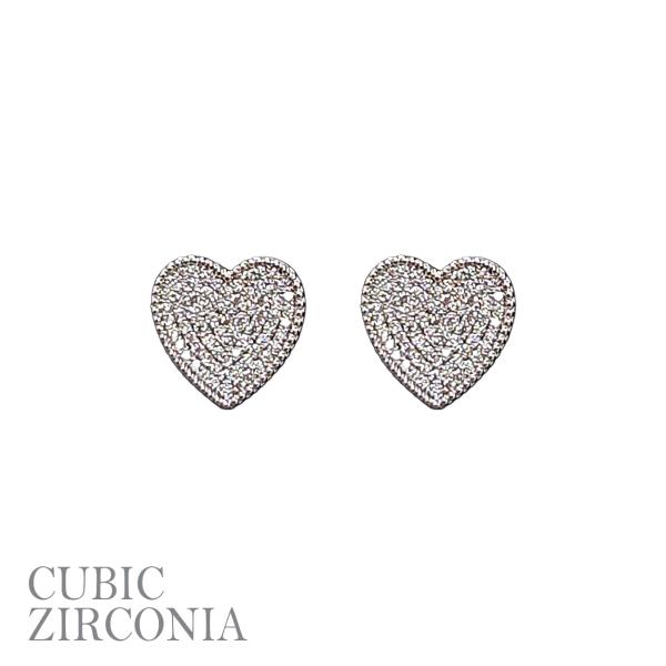 RHINESTONE CZ HEART STONE POST EARRING