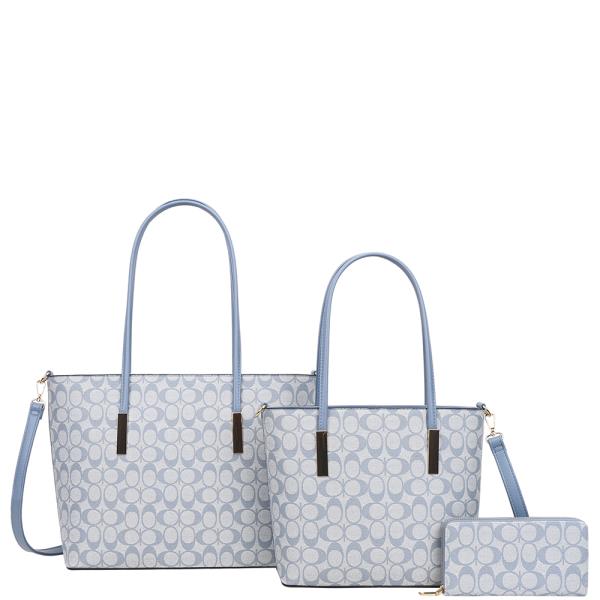 3IN1 OVAL PRINT TOTE W MATCHING BAG AND WALLET SET