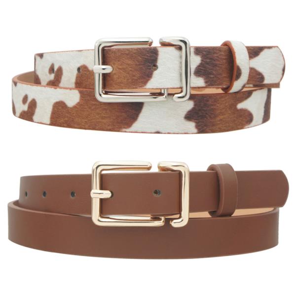 3D D LOOP RECTANGLE BUCKLE COW PRINT DUO BELT