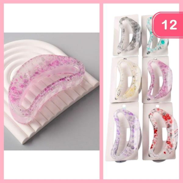 WATERCOLOR SPOTTED HANDLE HAIR CLAW CLIP (12 UNITS)