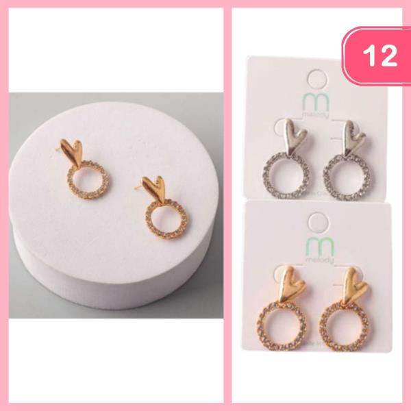 RHINESTONE RING HEART EARRING (12 UNITS)