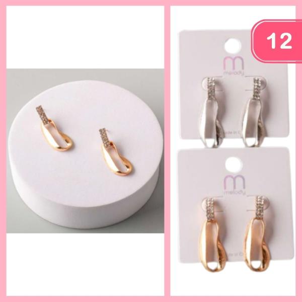 TWISTED LOOP RHINESTONE BAR DROP EARRING (12 UNITS)