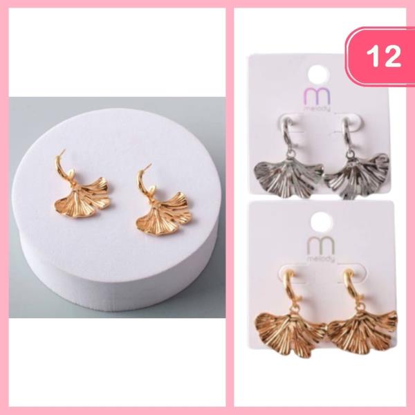 TEXTURED FAN LEAF HOOP EARRING (12 UNITS)