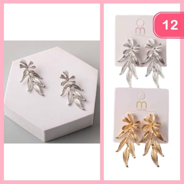 TEXTURED PERIWINKLE LEAVES DROP EARRING (12 UNITS)