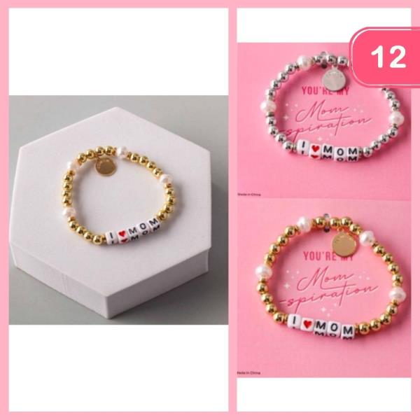 LOVE MOM COIN BEADED BRACELET (12 UNITS)