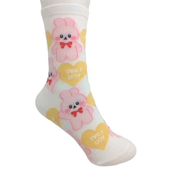 CUTE CHARACTER HEART GRAPHIC CREW SOCKS