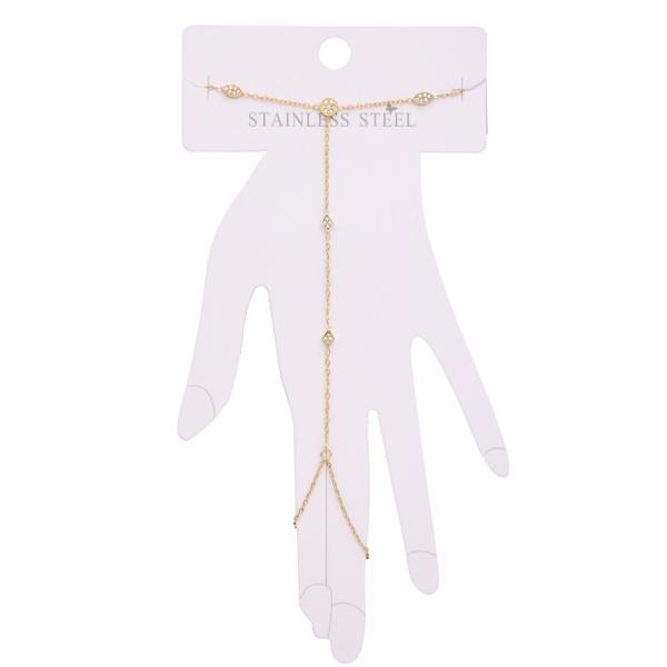 DAINTY LINK RHINESTONE STAINLESS STEEL HAND RING BRACELET