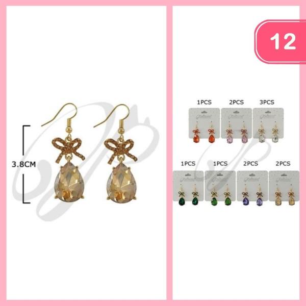 RHINESTONE BOW DANGLE EARRING (12 UNITS)