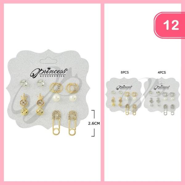 MIXED RHINESTONE POST EARRING SET (12 UNITS)