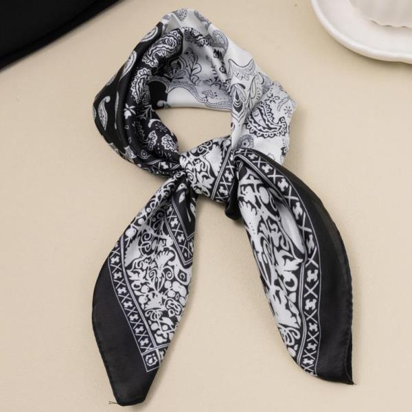 ORNAMENTAL PAISLEY SILKY BANDANA SQUARE NECK SCARF