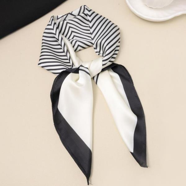 GEOMETRIC STRIPE SILKY BANDANA SQUARE NECK SCARF