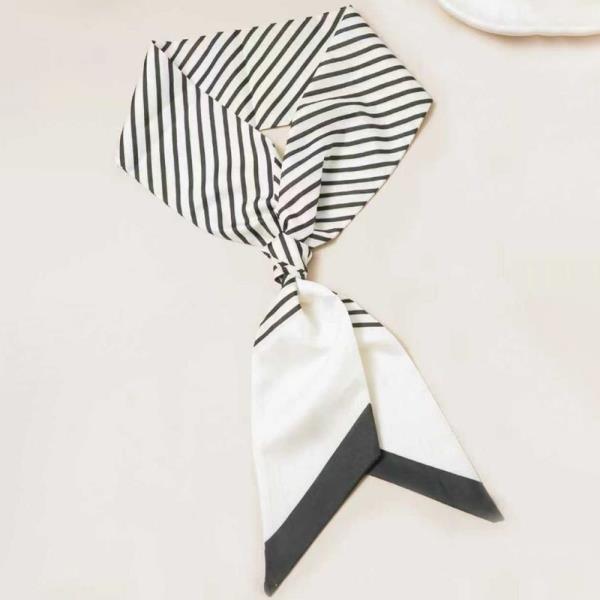 STRIPE GEOMETRIC SILKY SQUARE NECK SCARF